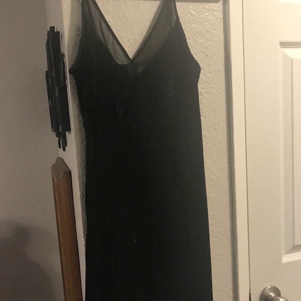 Ladies black velour spaghetti strap dress.